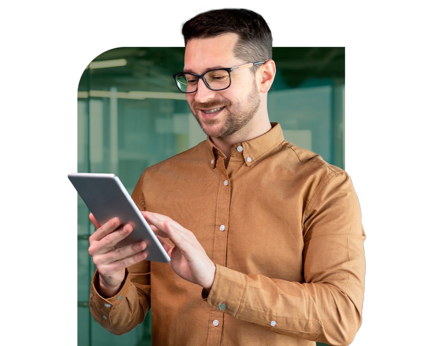 Executive reviewing a search on a tablet