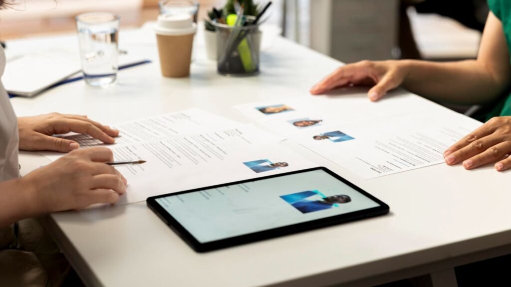 Headhunting talent connection showing mentor and young professional meeting, representing how potential is identified beyond the CV.